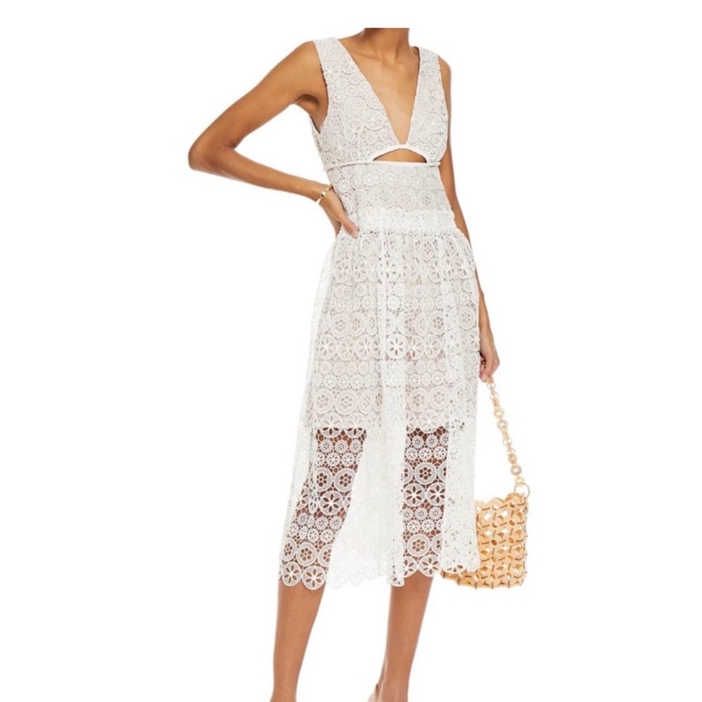 Self-Portrait White Lace Crochet Cutout Midi Dress